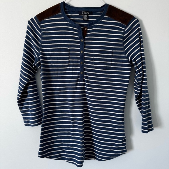 Chaps Denim Striped Henley Long Sleeve Shirt Women’s S/M - Picture 1 of 9